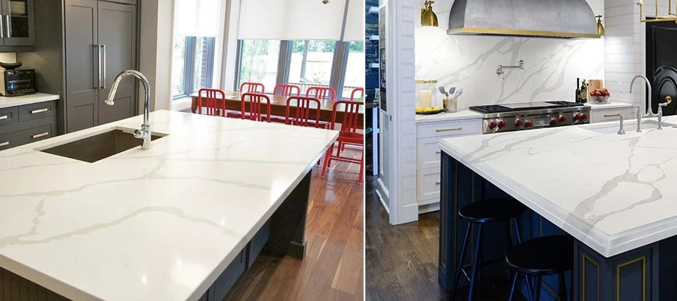 Calacatta White Quartz Kitchen Island Tops