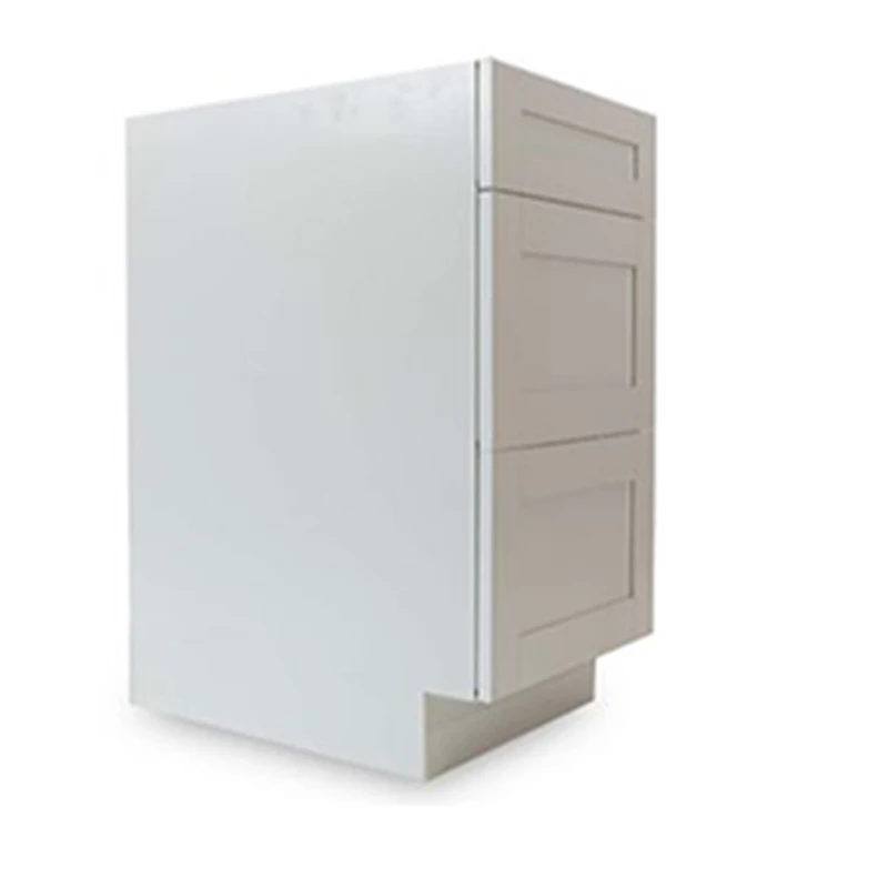 white shaker 3 drawer kitchen base cabinet