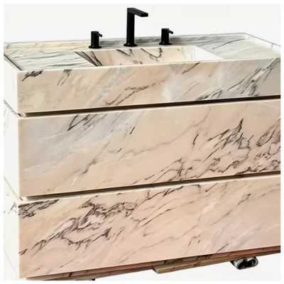 Pembe Portekiz Mermer Banyo Vanity